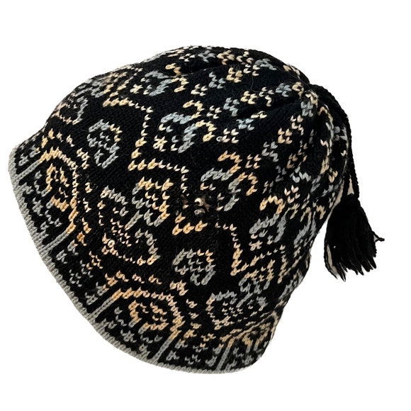 Merkley Beanie Toque Wool Knit Ski Hat Tassel Nordic Blue Made in Canada Vintage - Picture 6 of 10